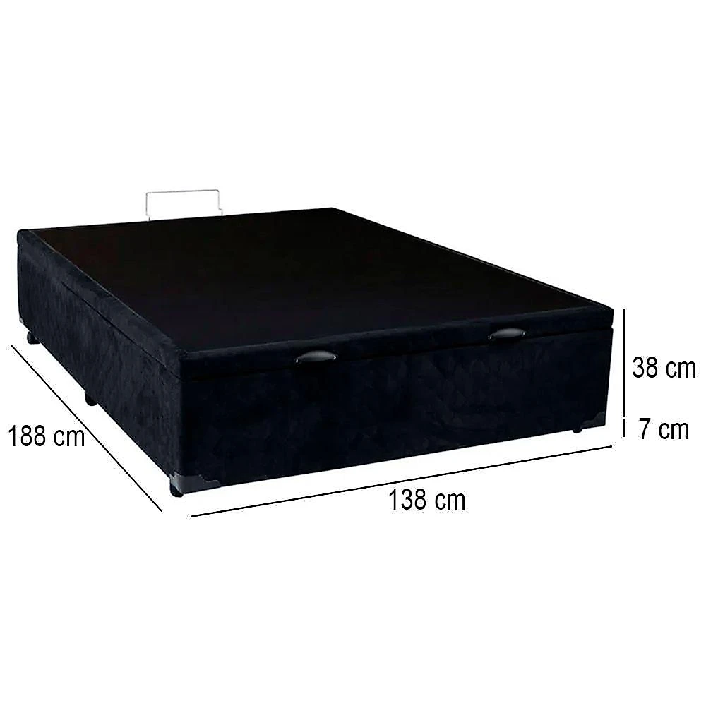 Cama Box Baú Casal Suede Cama 138x188x45cm Preto