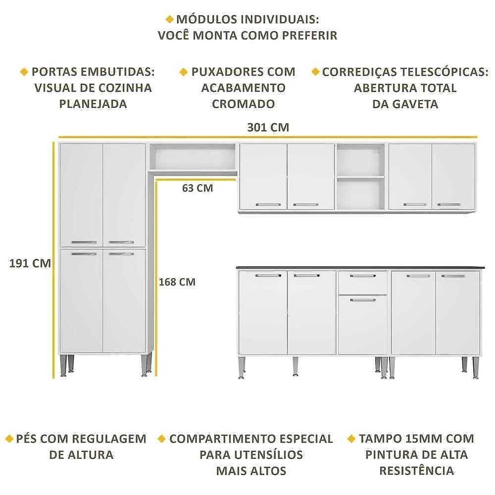 Cozinha Compacta Com Armário E Balcão Xangai Jazz Multimóveis Branca Branco