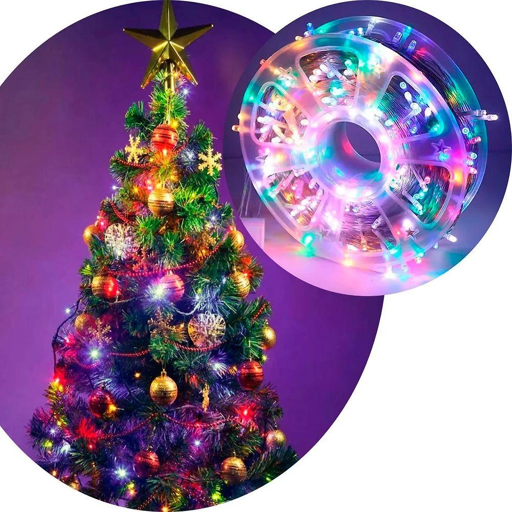 Pisca Varal Cordão Natal 600 Lâmpadas LED Colorido 220V 100m Fio Branco para Uso Interno e Externo