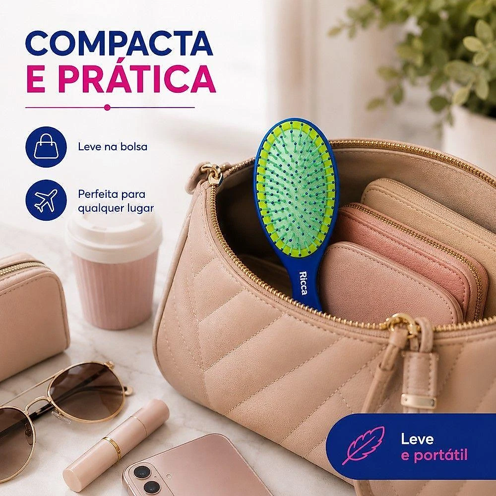Escova Desembaraçante Midi Colors com Cerdas Flexíveis Kit 3 Azul Ricca
