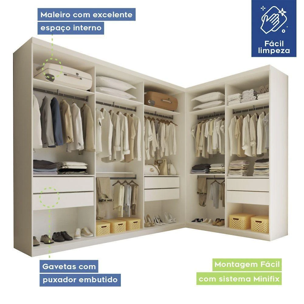 Miniatura Closet Casal França Sem Portas 2 Módulos 6 Gavetas Minastex Branco