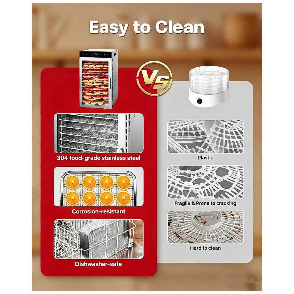 Desidratador de Alimentos Ayovoch H18-C001 18 Bandejas de Aço Inoxidável 800 W 110V Frutas e Carne Seca