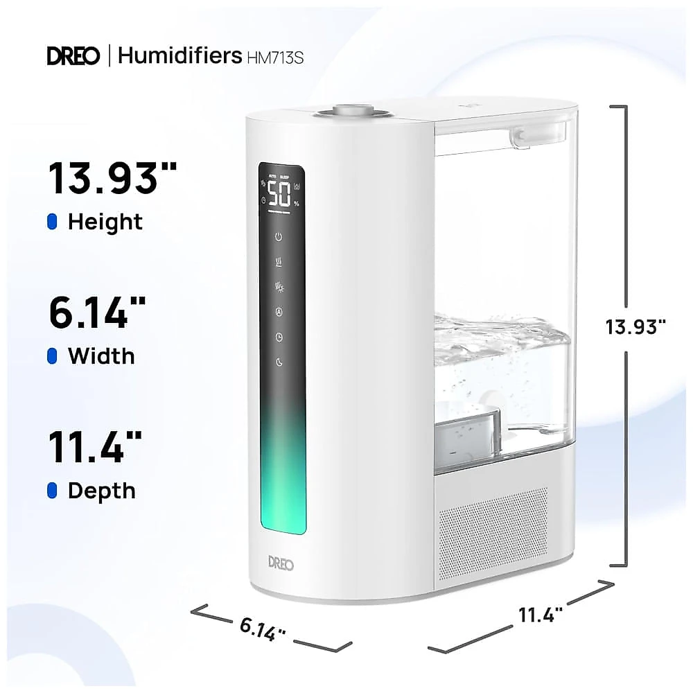Umidificador de Ar Dreo 6 Litros para Quarto, Tecnologia Warm Cool Mist, Até 60h de Funcionamento Silencioso, Sensor de Umidade, Ideal para Bebês e