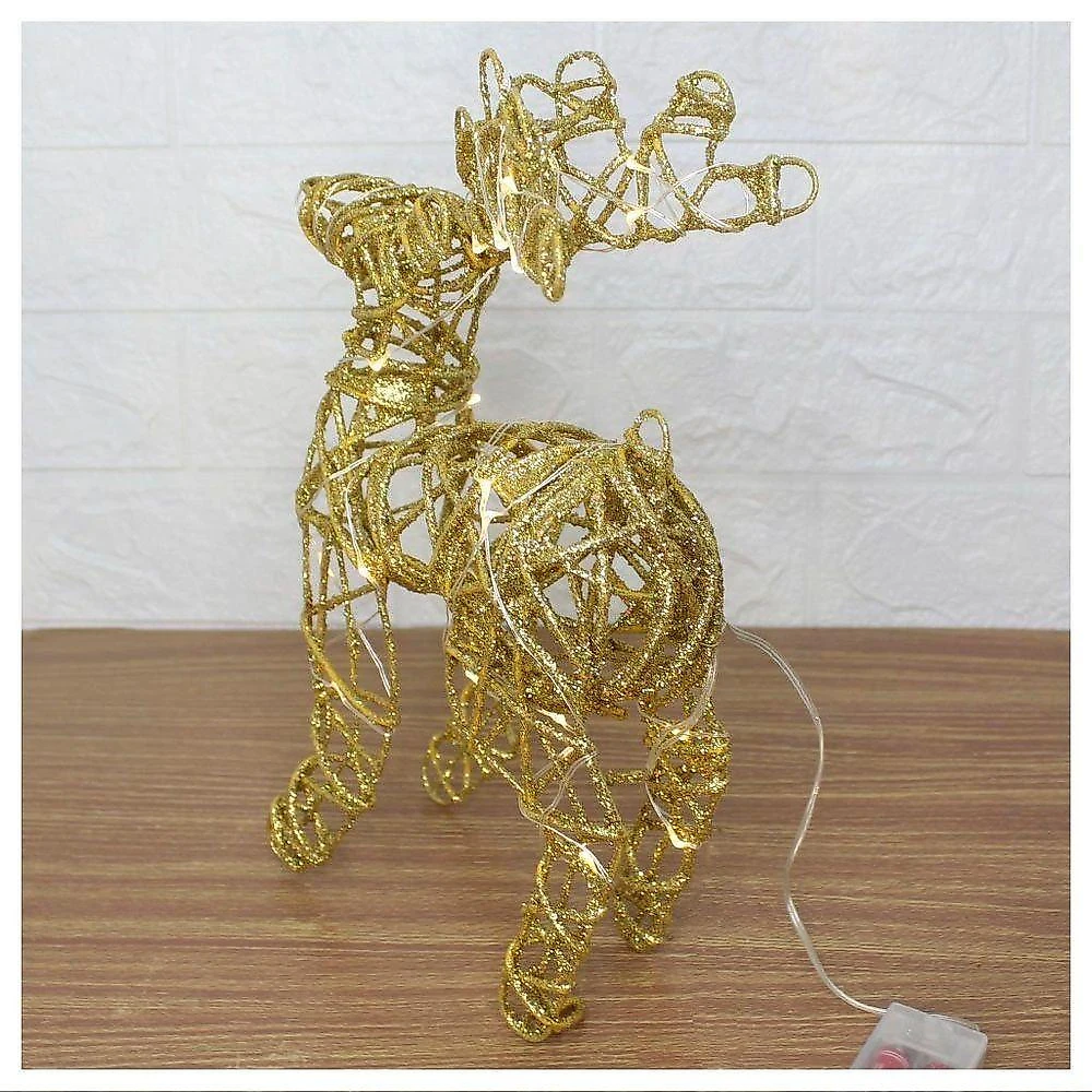Rena Aramada Natal Iluminada 30 Led Dourada Com Glitter 30cm