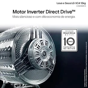 Lava e Seca LG 12Kg/7Kg Smart VC4 com Inteligência Artificial AI DD™ CV5012WC4 - Branca 110V