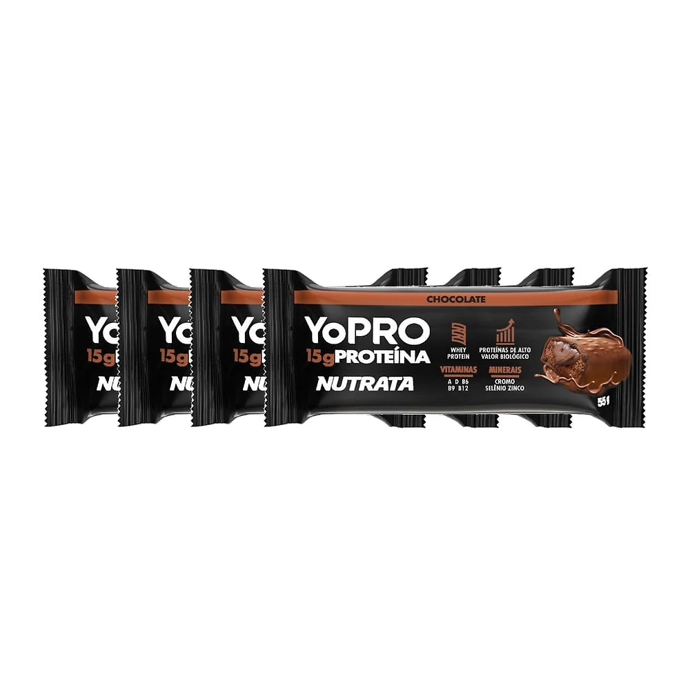 Kit 4 Barra de Proteína YoPro 15g de Proteína Nutrata Chocolate 55g