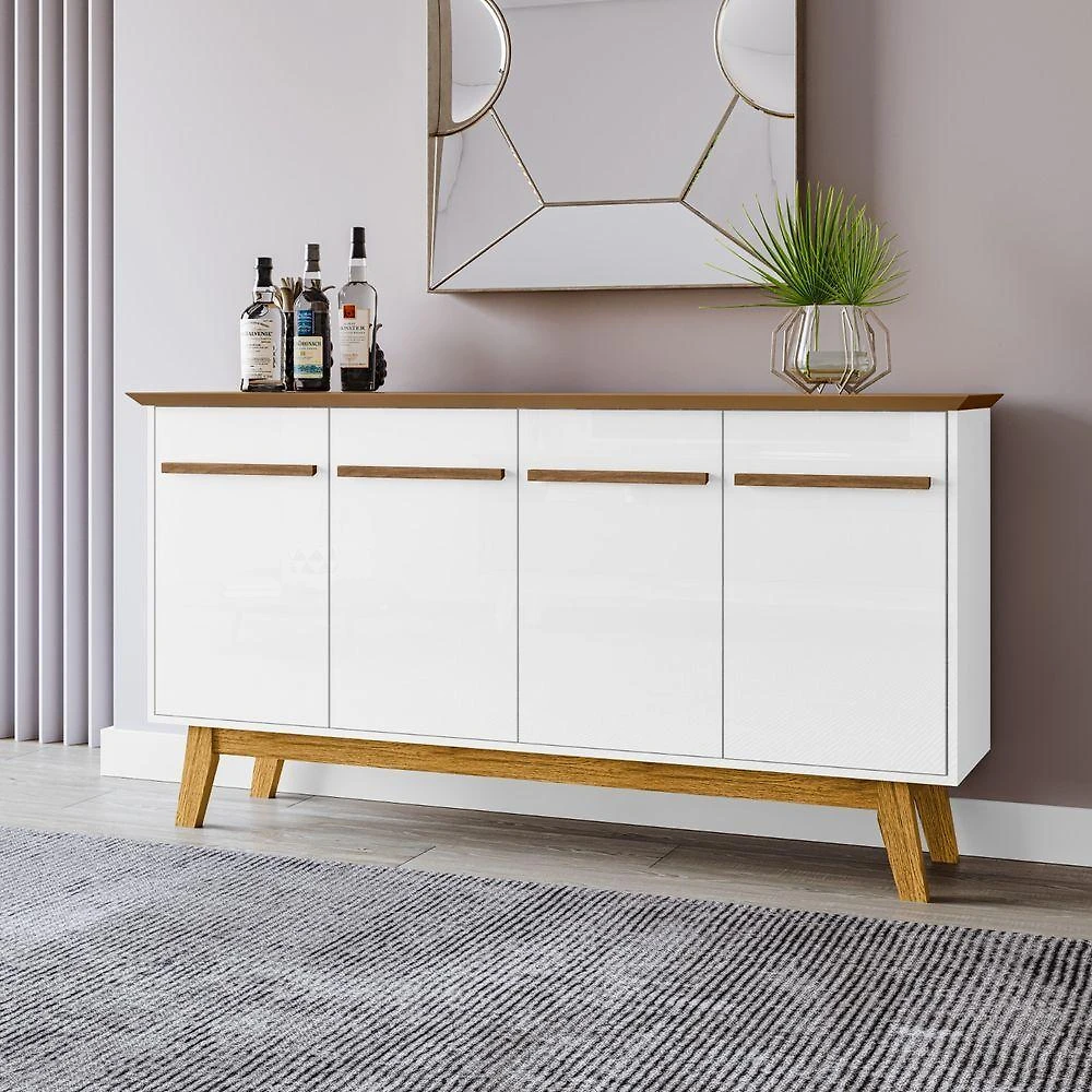 Aparador Buffet Opala Retrô 4 Portas MDP 160CM Branco Ravilar