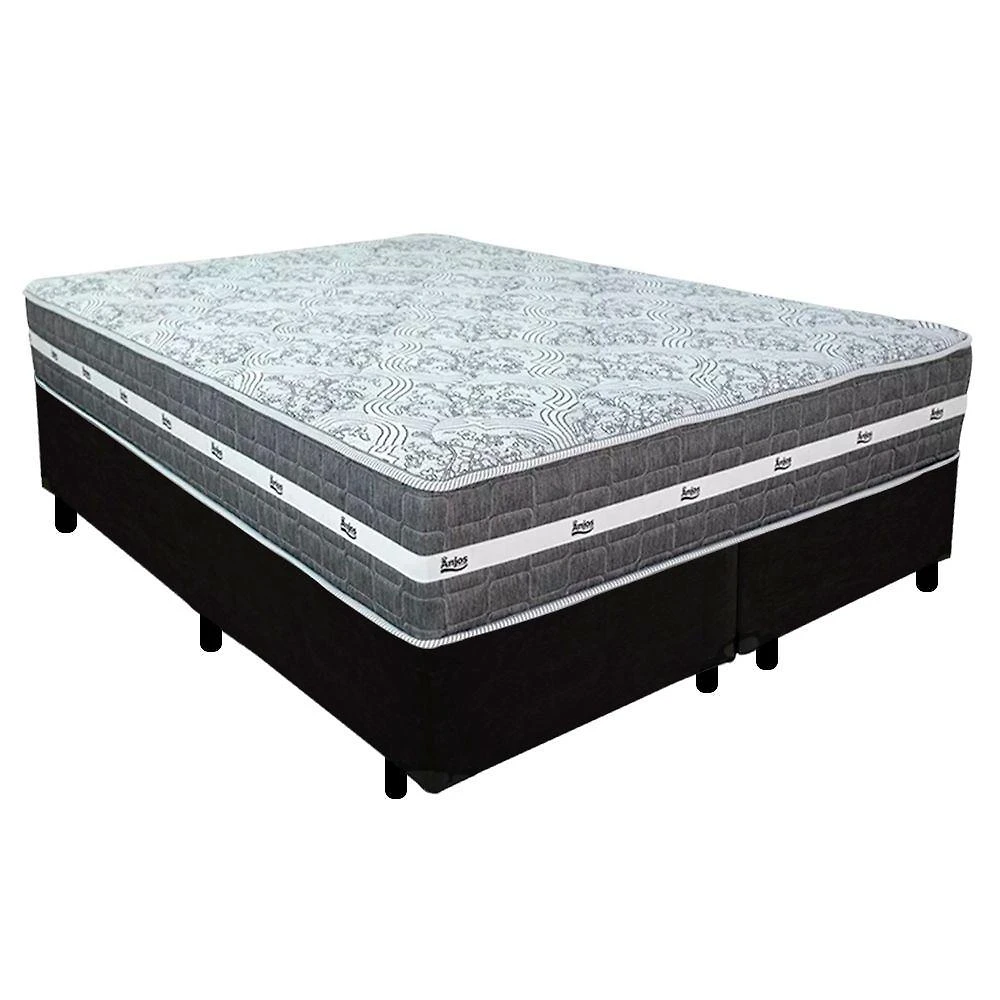 Cama Box Casal Bipartido com Colchão Black Graphite Molas Ensacadas Suede Preto Anjos