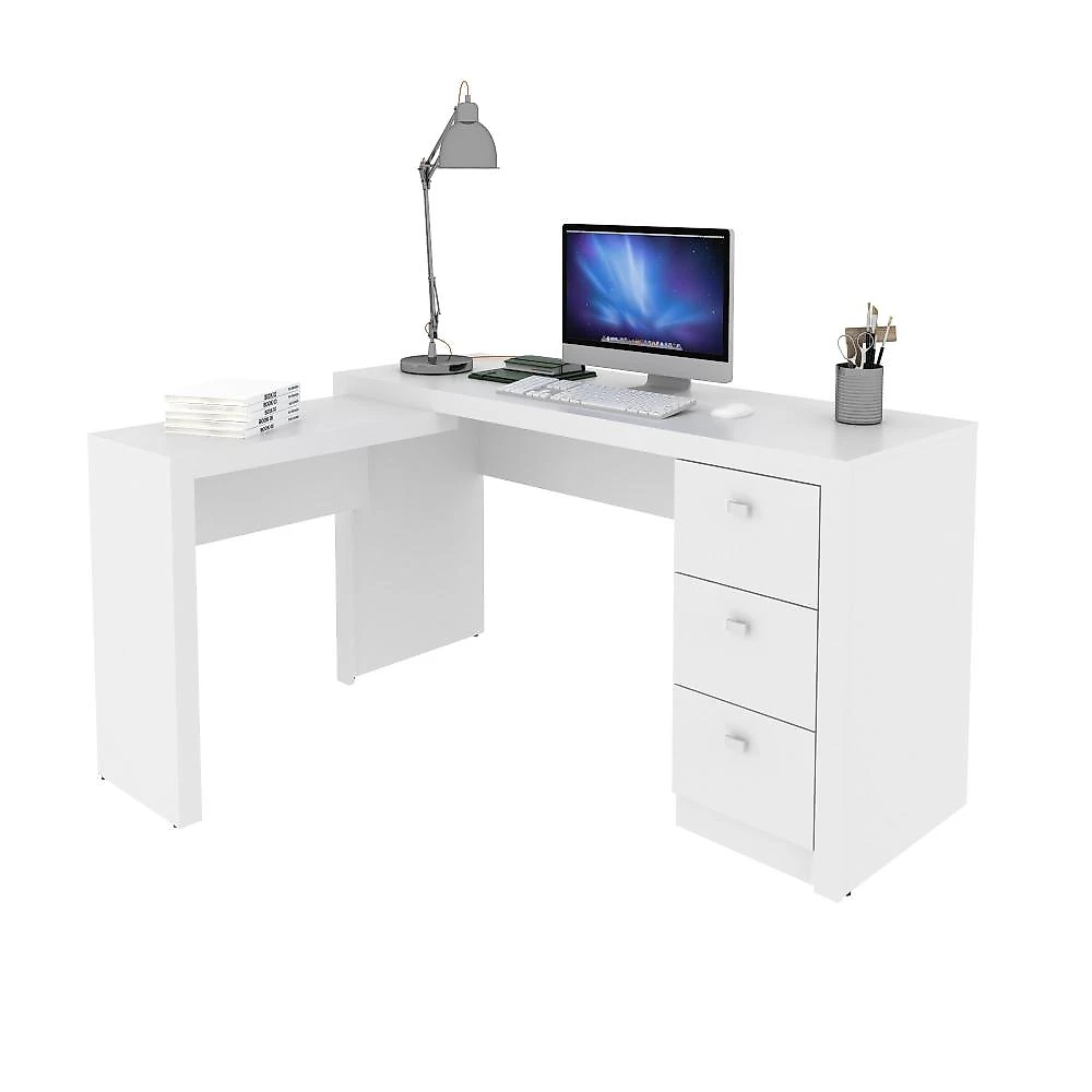 Mesa para Escritório em L com 3 Gaveta Me4101 Tecno Mobili