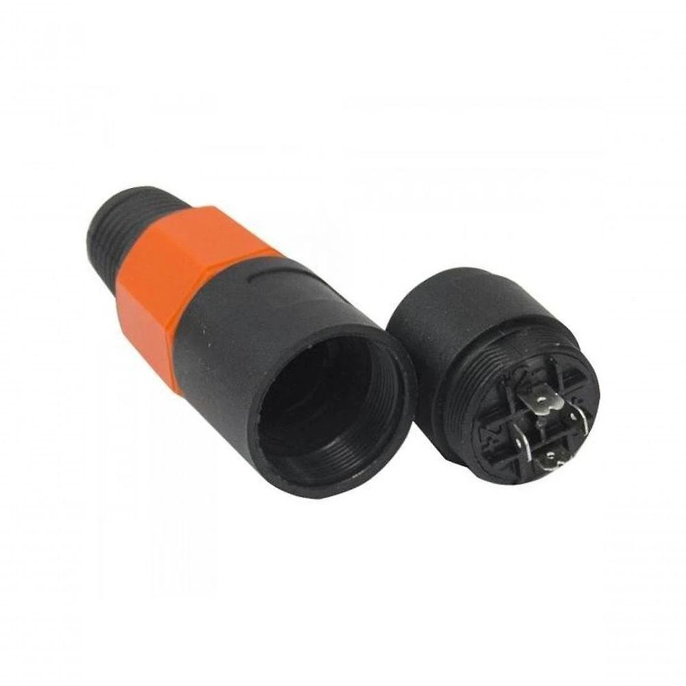 Conector Speakon JCSP0003 4 Pólos Plug Fêmea Resistente e Durável Preto Storm com Protetor de Cabo