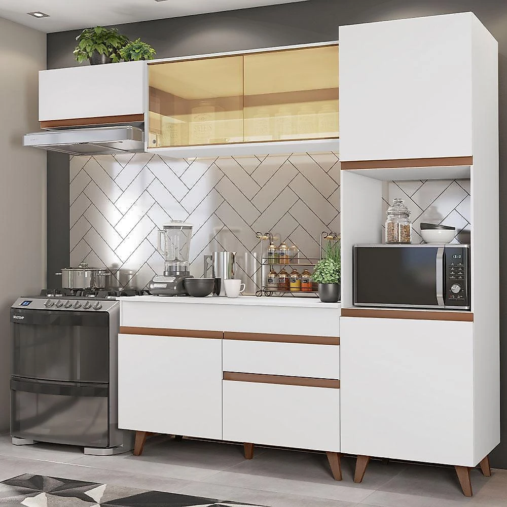 Cozinha completa madesa reims 250003 com armário e balcão - branco