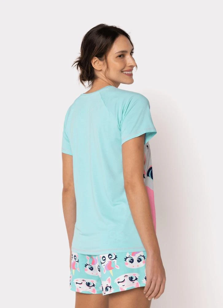 Pijama manga curta viscolycra feminino multibichos bff