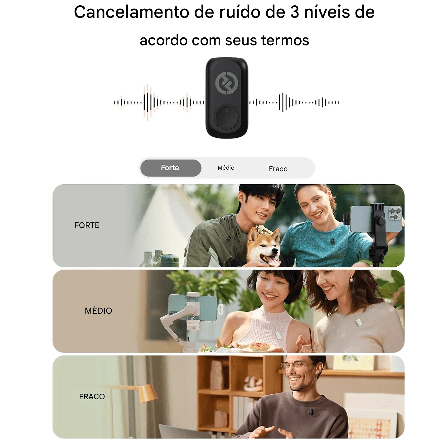 Miniatura Sistema Microfone Duplo Hollyland LARK A1 Combo Wireless 2 Pessoas Smartphones USB-C e Lightning