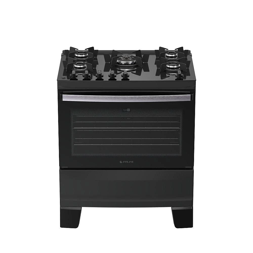Fogão 5 Bocas Atlas Agile Up Glass Automático Mesa De Vidro Preto Bivolt