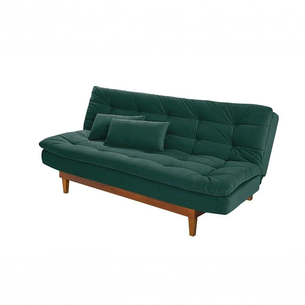 Sofá Cama Dubai 3 Lugares Império Reclinável Casal Pés Madeira Espuma Especial D33 Madero Verde 403