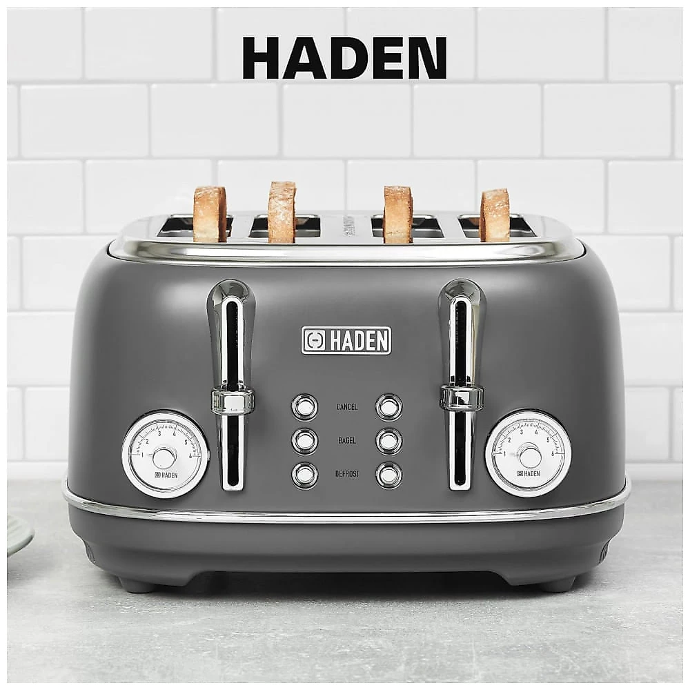 Torradeira HADEN Chelsea inox 4 fatias cinza e cromada com fenda larga e 6 níveis de tostagem 1500W 110V