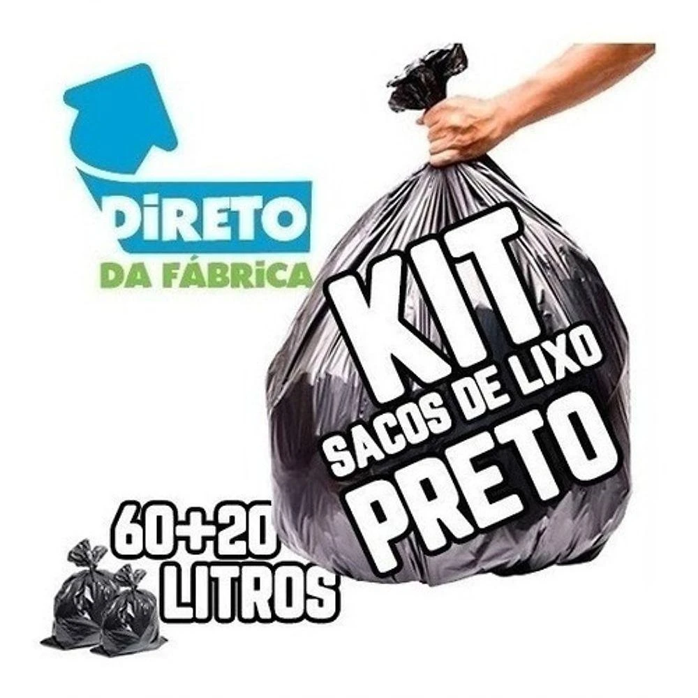 Saco de Lixo Kit 200UN 60L e 50UN 20L Reforçado Preto para Descarte Higipack
