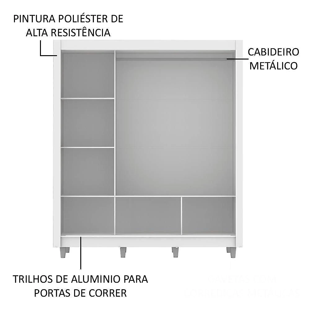 Guarda Roupa Mônaco Casal 3 Portas Correr Espelho Pés Madesa