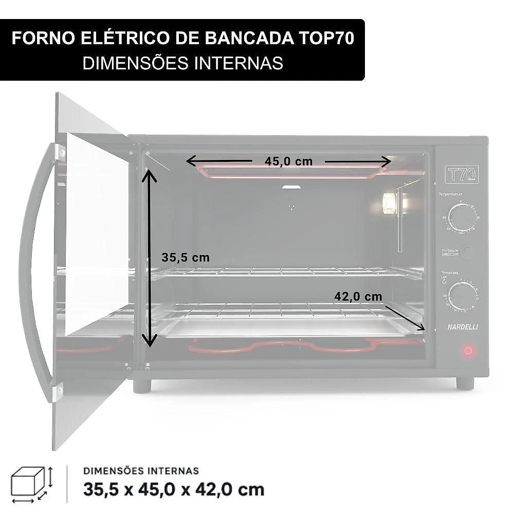 Forno Elétrico Grill Bancada Nardelli Top 70L 1750W Preto 110V