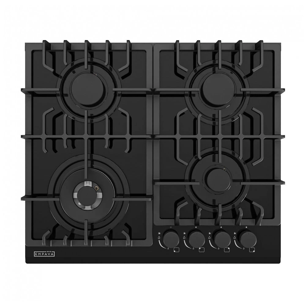 Cooktop a gás 60cm Empava vidro preto 4 queimadores SABAF selados 32600BTU dual fuel GN/GLP