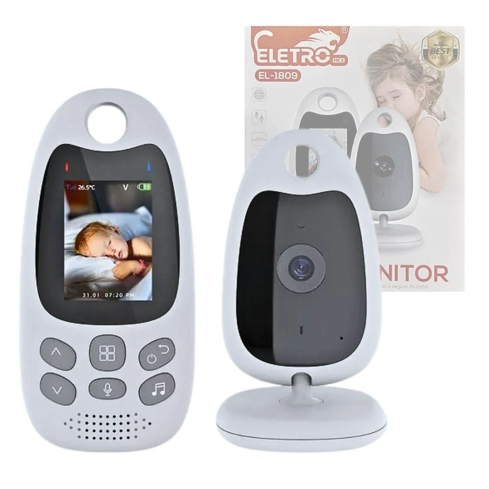 Babá Eletrônica EL-1809 com Câmera Monitor LCD de Vídeo Colorido sem Fio Ativação por Voz Eletromex