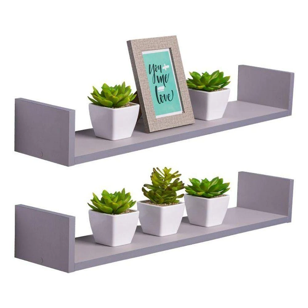Prateleira Kit 2 U 90x10CM MDP Suporte Invisível Moderno Sala Cinza Claro Mercado das Prateleiras
