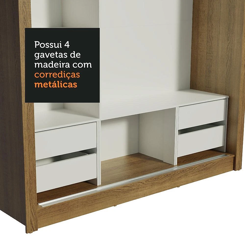 Guarda-roupa casal madesa lyon plus 3 portas de correr com espelhos 4 gavetas rustic