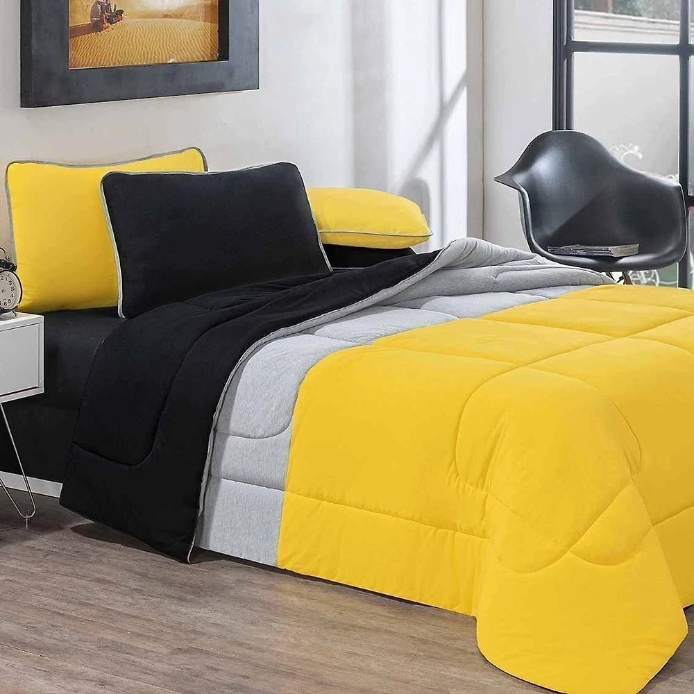 Edredom Malha 100% Algodão Urbano 1 Peça Casal - Amarelo-mescla-preto