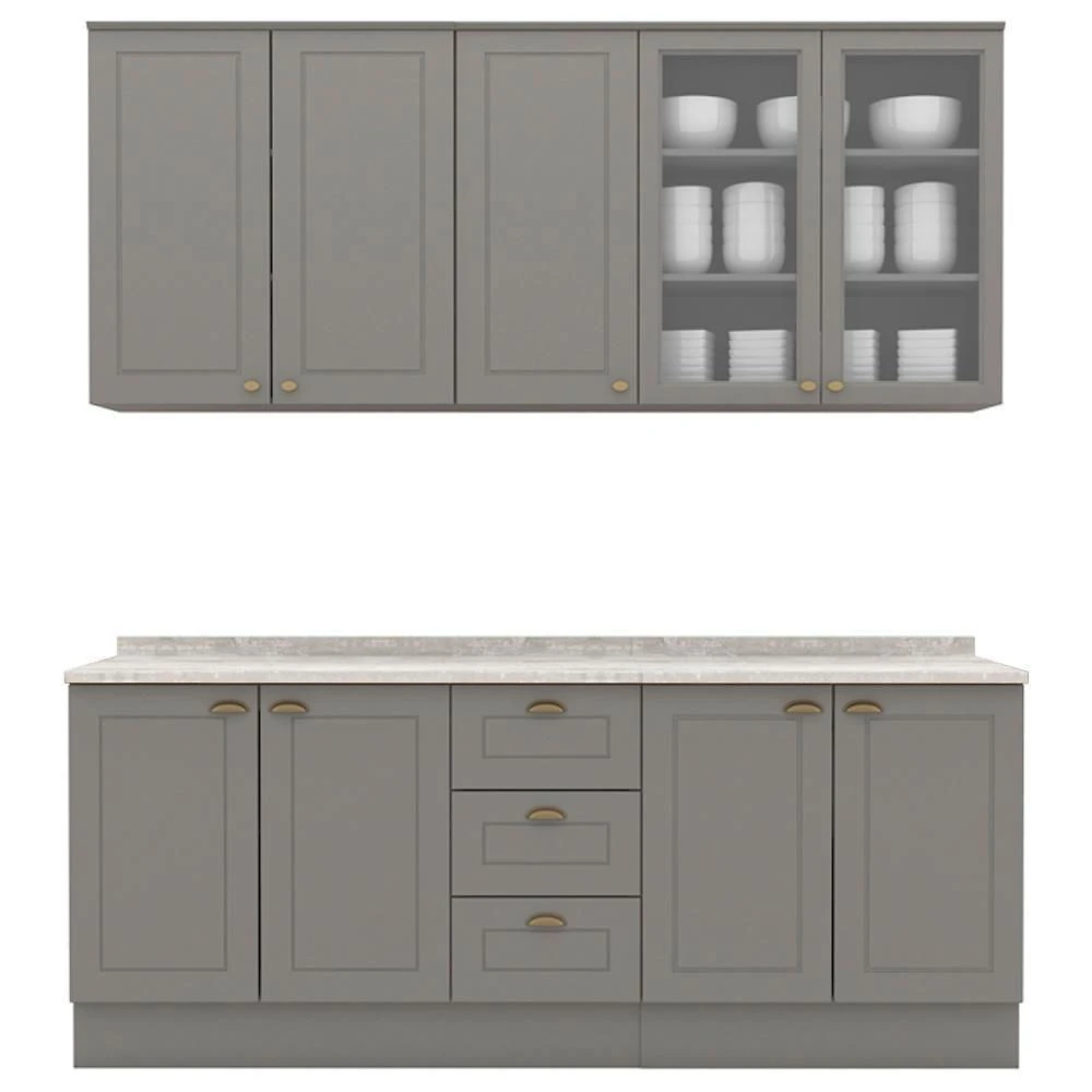 Cozinha Modulada 200 Cm Ce854 Americana Cinza Calcare Henn