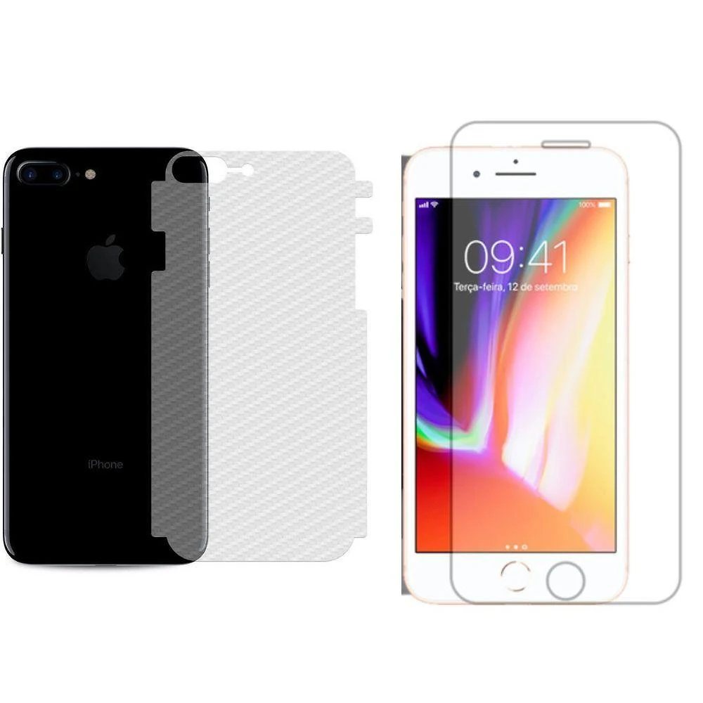 Película Hidrogel + Adesivo Fibra De Carbono Para Iphone 8 Plus - Transparente