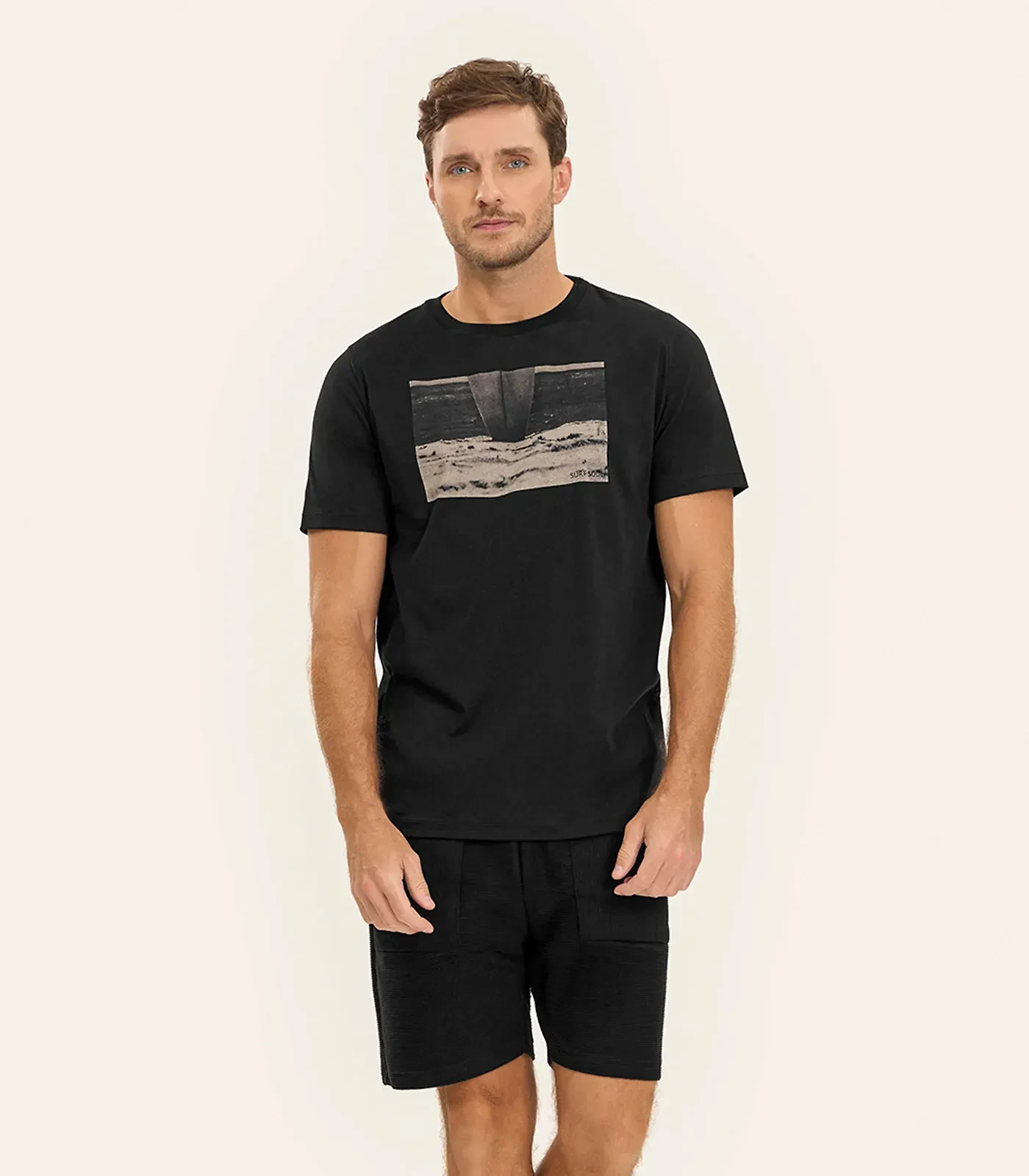 Miniatura Camiseta Masculina Meia Malha Diametro Preto G