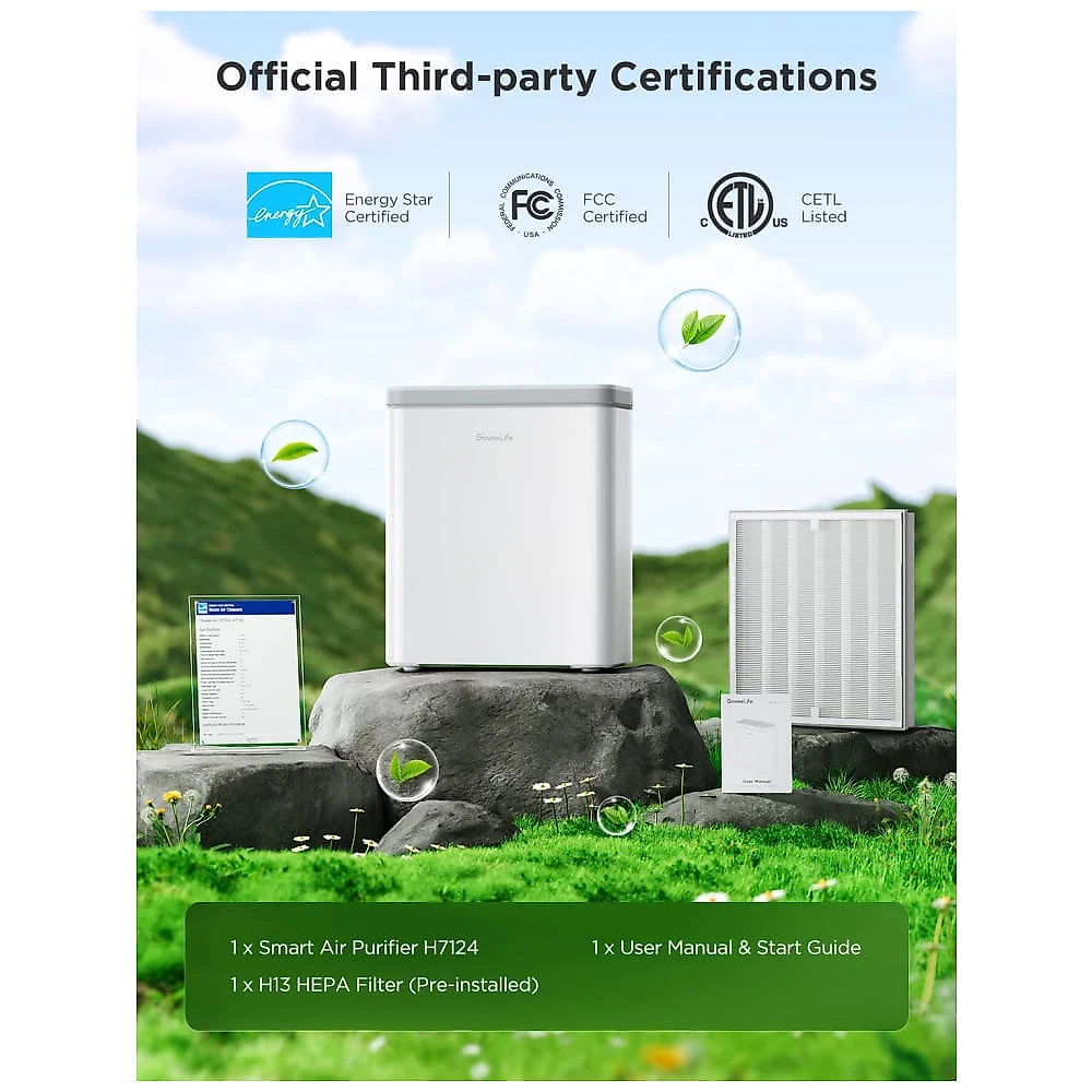 Purificador de Ar 3 em 1, para Ambientes até 97m² com Sensor PM2.5, Modo de Suspensão, Controle por APP e Alexa, 110V, GoveeLife H7124, Branco 110v