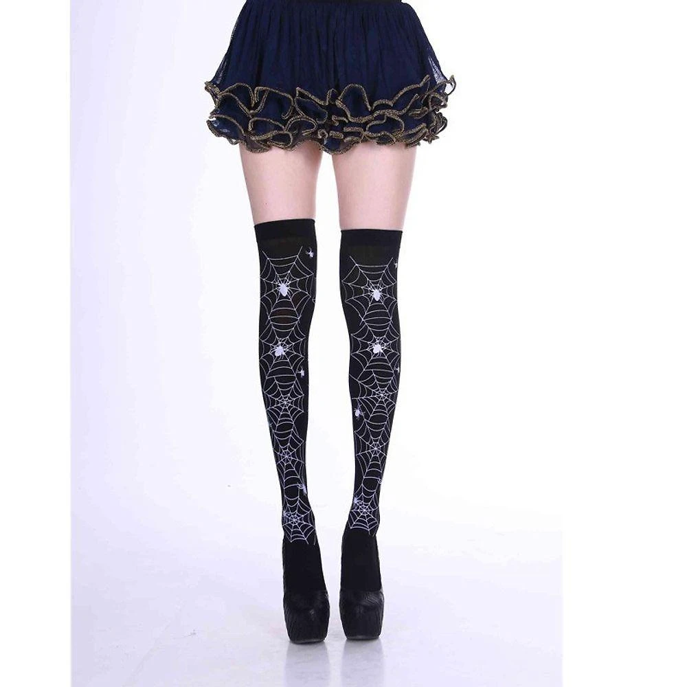 Meia Calça 7-8 Cosplay Halloween 90% Nylon 10% Spandex Tamanho Único 1 Par Teia de Aranha Preto OEM
