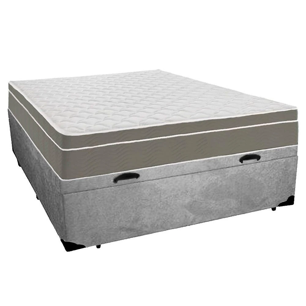 Cama Box Baú Casal Suede + Colchão Sereneprime Molas Ensacadas 138x188x69 Cinza