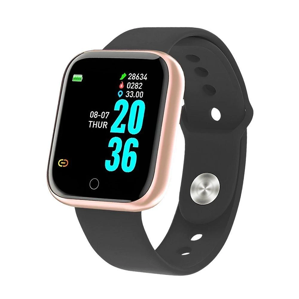 Relógio Smart Fitness D20-y68 Dourado Pulseira Preta Bluetooth Monitor De Saúde Unissex