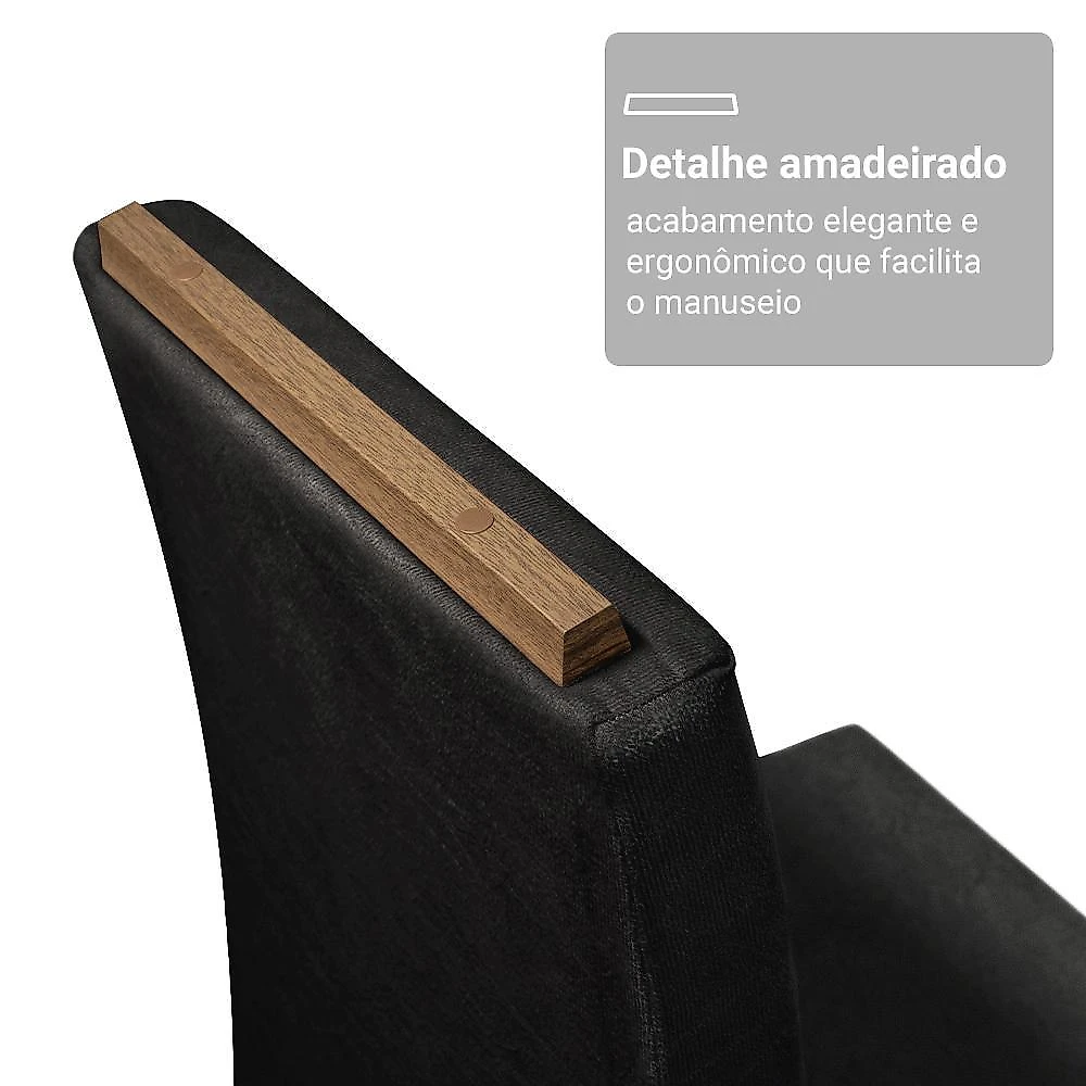 Conjunto sala de jantar tampo de madeira 6 cadeiras rustic/preto/oxford cedro madesa
