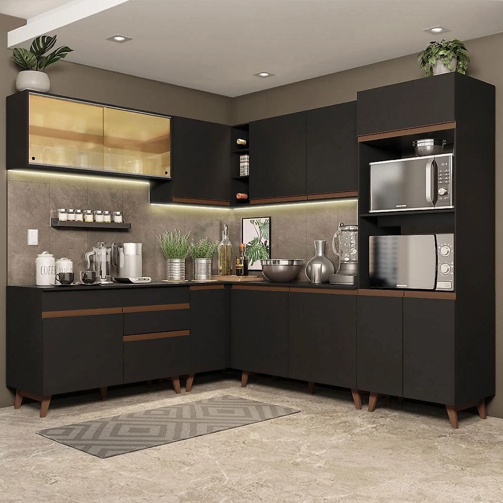 Cozinha completa de canto madesa reims 452001 com armário e balcão - preto