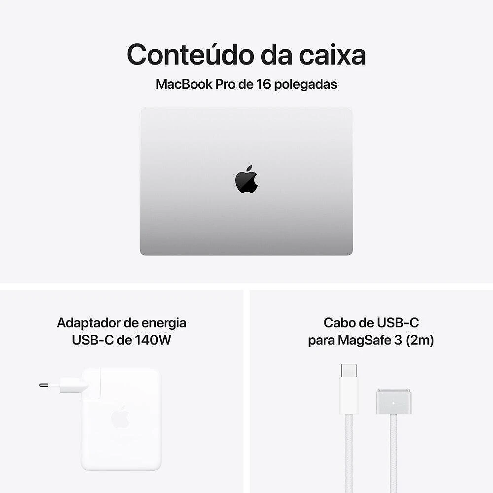 MacBook Pro 16" Apple M5 Pro chip com 18 núcleos CPU e 20 núcleos GPU  24GB  1TB SSD - Prateado