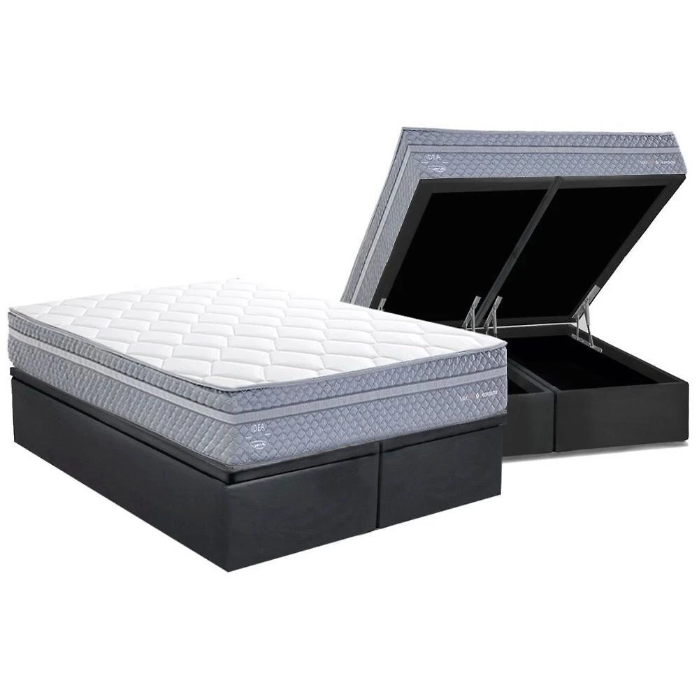 Conjunto Box Baú Queen: Colchão Molas Herval Maxspring C1780 + Base Crc Suede Gray (158x198)