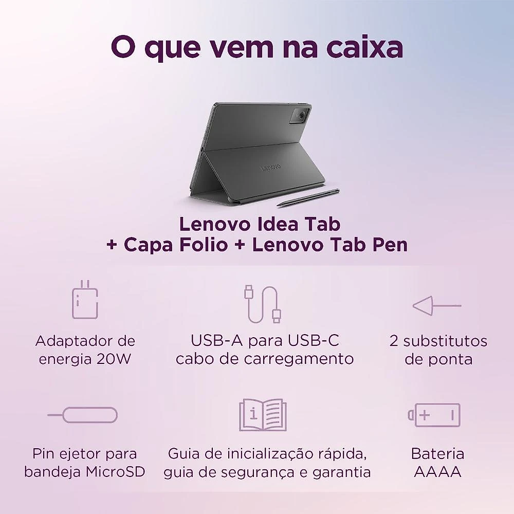 Tablet Lenovo Idea Tab Octa Core 8GB RAM 256GB Com Capa e Caneta Luna Grey - ZAFR0959BR