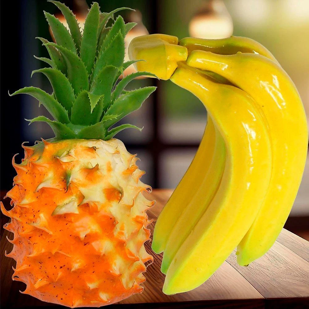 Kit 2 Abacaxi Tropical Maço Bananas Fruta Em Isopor Enfeite