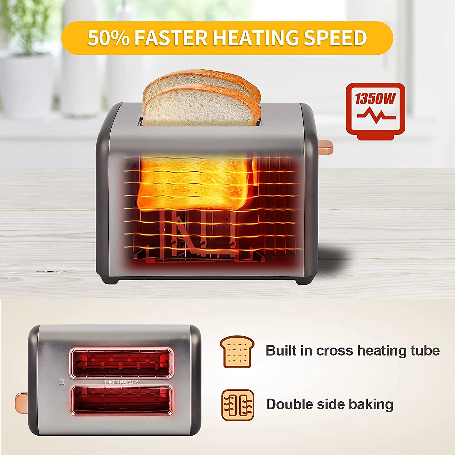 SEEDEEM Torradeira Elétrica 2 Fatias com 7 Níveis de T ostagem 1350W110V Prata