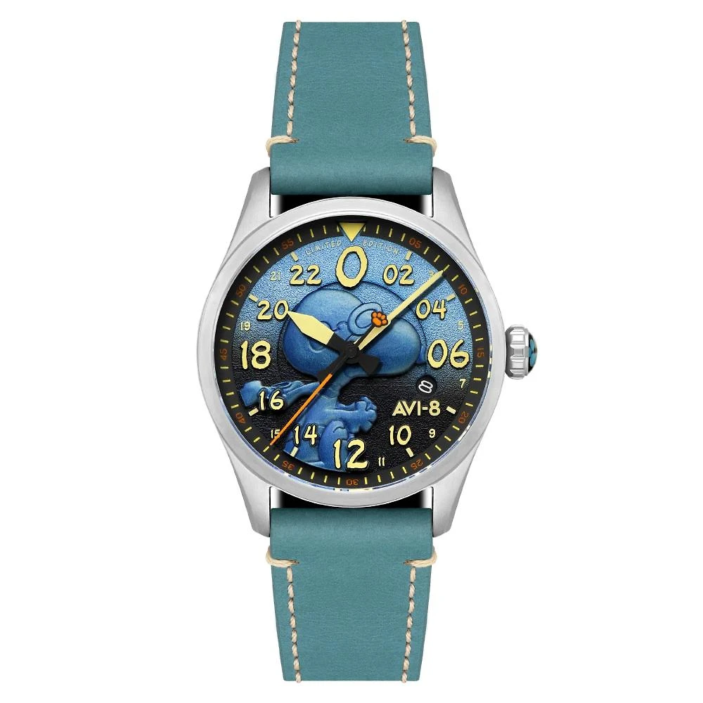 Relógio AVI-8 Spitfire Peanuts Snoopy Flying Ace Automatic Azure Blue AV-4150-03