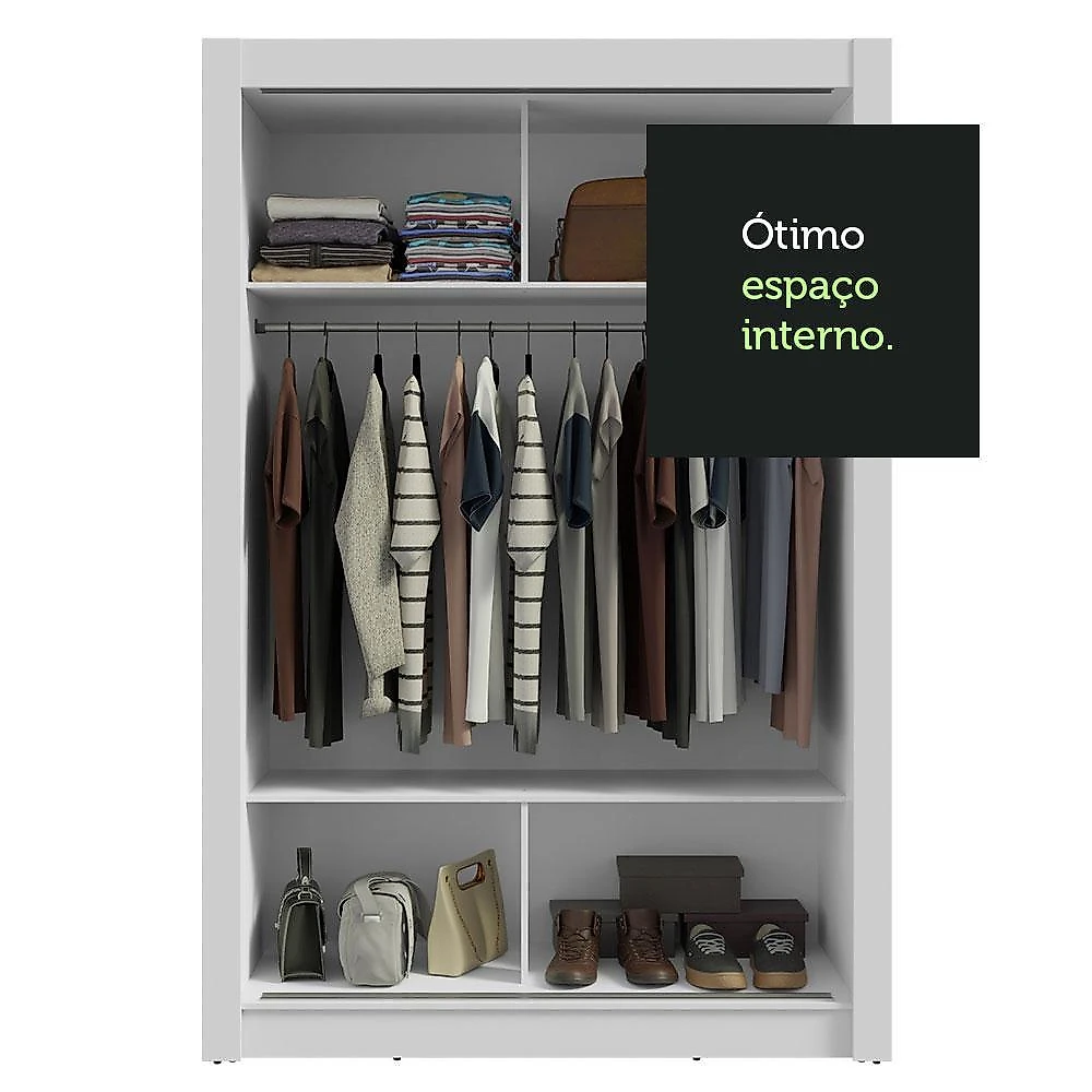 Guarda-roupa solteiro 2 portas de correr branco milano madesa
