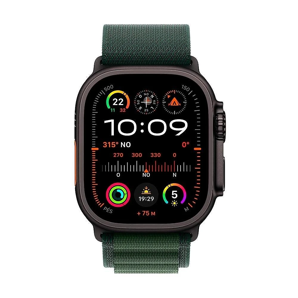Apple Watch Ultra 2 GPS + Cellular, Caixa Preta de Titânio de 49 mm, Pulseira Loop Alpina Verde Escura, Tamanho M - MX4R3BE/A