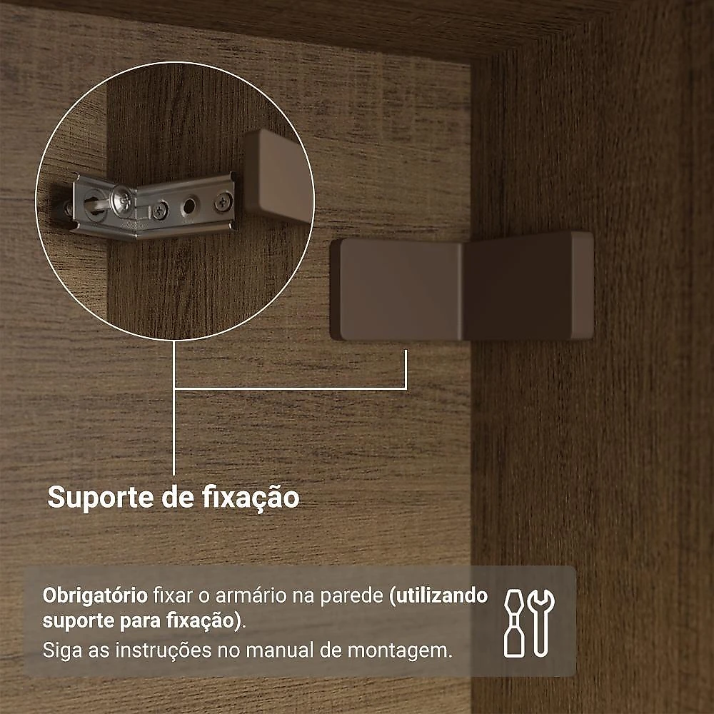 Guarda-roupa solteiro 4 portas batentes com espelho rustic/preto/preto venus madesa