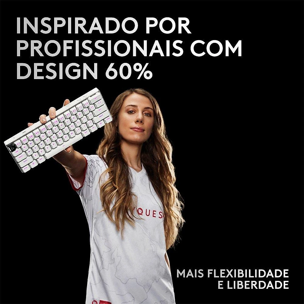 Teclado Sem Fio Mecânico Gamer Logitech G PRO X 60 Lightspeed, RGB, Bluetooth, Compatível com Windows, Rosa Magenta - 920-011940