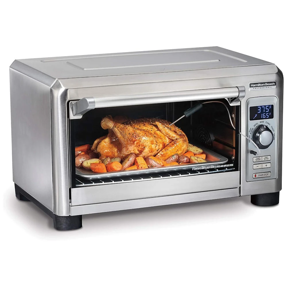 Forno Elétrico de Aço Inoxidável com 7 Funções de Cozimento, 3 Posições de Prateleira e Display Digital, 110V 1800W, Hamilton Beach, Prata