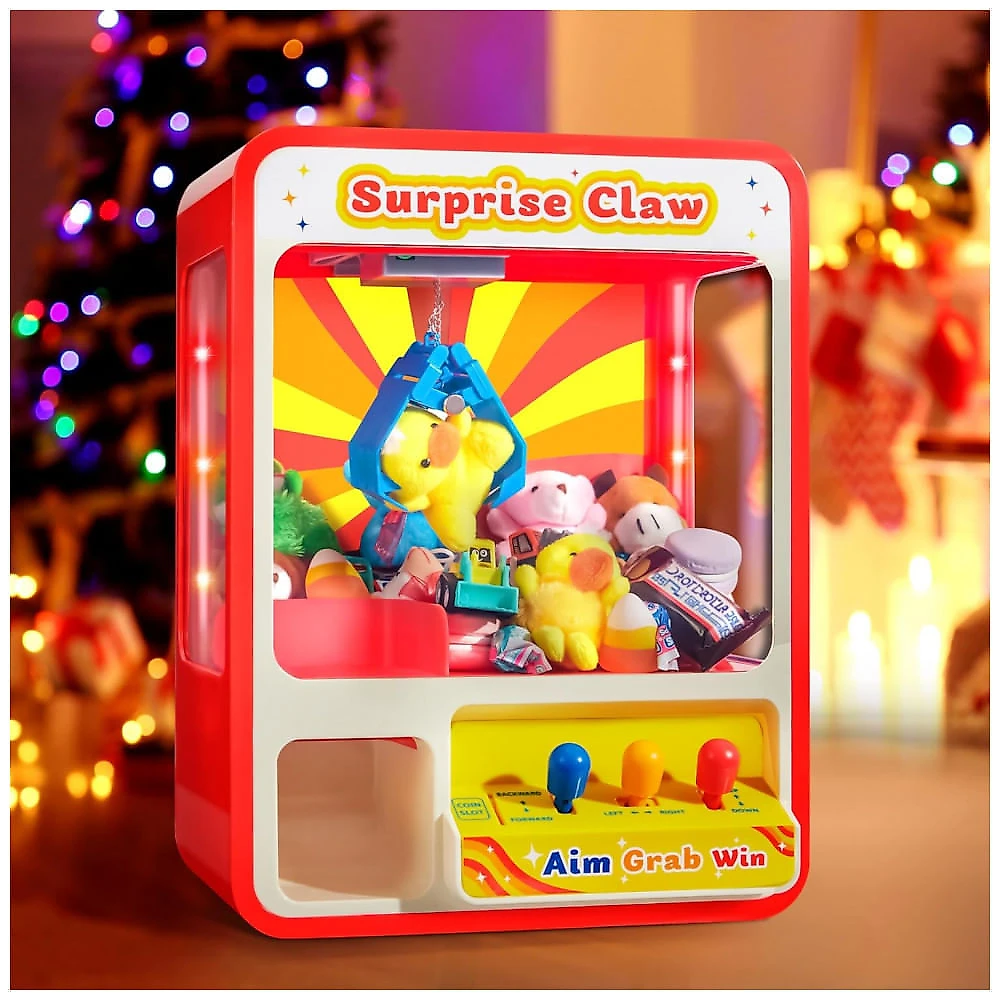 JOYIN Claw Machine Arcade Toy Vermelha com Luz LED e Som Ajustável, Mini Máquina de Garra Recarregável para Crianças