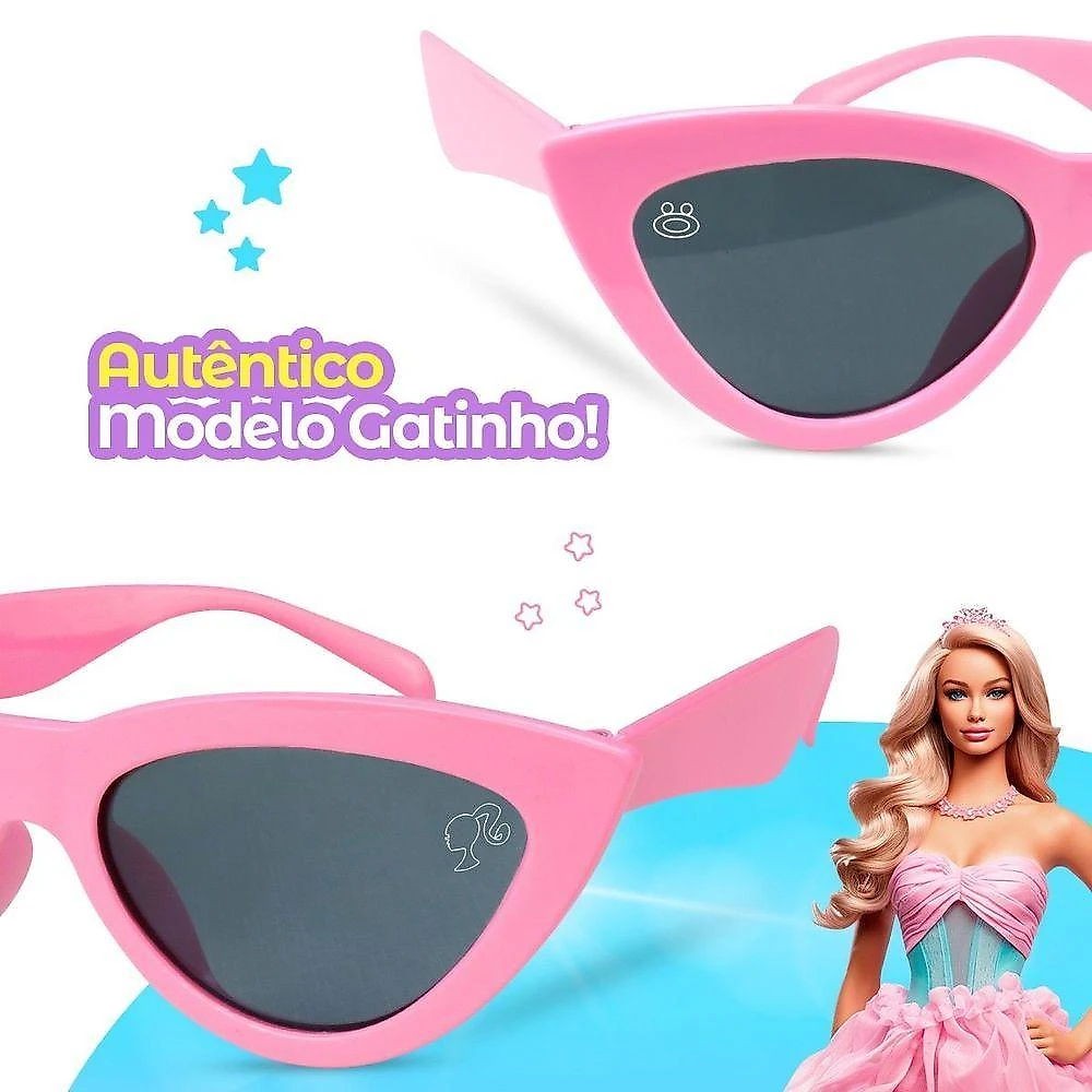 Oculos Sol Premium Rosa Barbie Infantil Protecao + Case